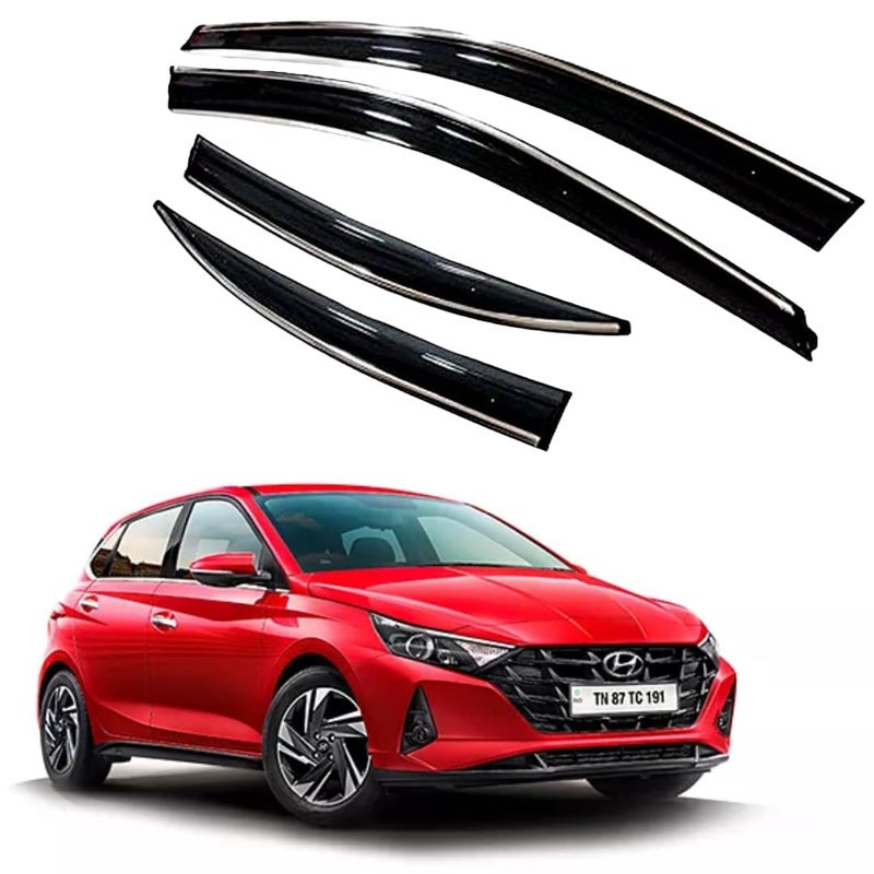 ROYALTECH Premium Chromeline & Silverline Unbreakable Car Rear Window Wind Deflectors & Side Door Visor Rain Guard Compatible with (Hyundai i20 (2020 Onwards)) - Image 1