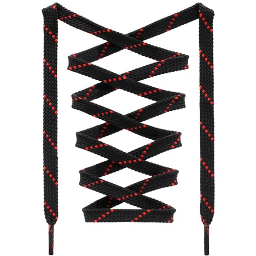 DANHUA Flat Thick Sneakers Shoelaces: 2 Pair 39.37 inch Black Red Twill Point Athletic Shoe Laces - Image 1