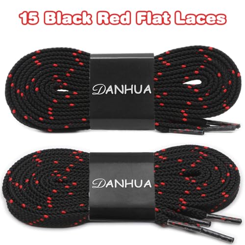 DANHUA Flat Thick Sneakers Shoelaces: 2 Pair 39.37 inch Black Red Twill Point Athletic Shoe Laces - Image 2