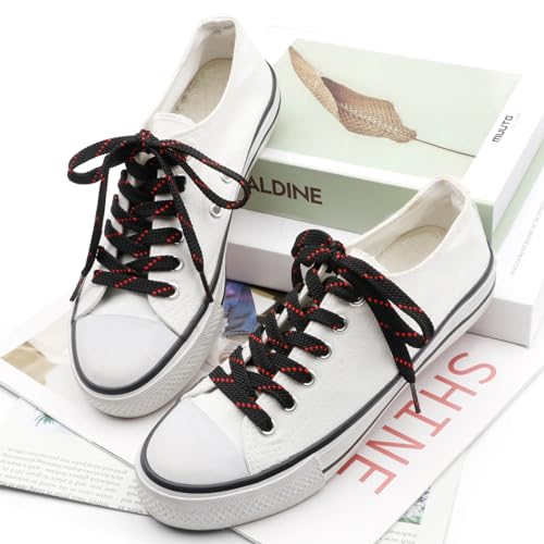 DANHUA Flat Thick Sneakers Shoelaces: 2 Pair 39.37 inch Black Red Twill Point Athletic Shoe Laces - Image 4