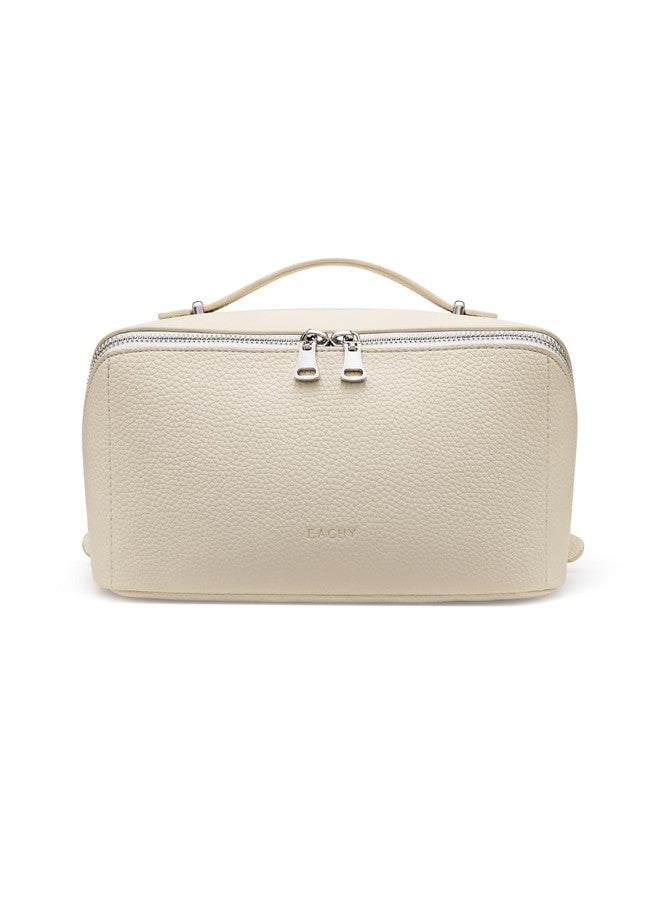 EACHY Makeup Bag,Large Capacity Travel Makeup Bag,Waterproof Portable Open Flat Toiletry Bag Cosmetic Bag with Divider and Handle, White, Medium - Image 1