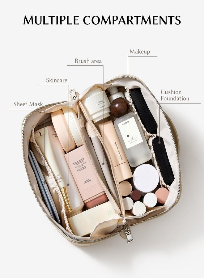 EACHY Makeup Bag,Large Capacity Travel Makeup Bag,Waterproof Portable Open Flat Toiletry Bag Cosmetic Bag with Divider and Handle, White, Medium - Image 4