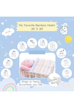 Iflin Baby My Favorite Bamboo Muslin 30"x30" (4 Pcs.) - Playful Stripes  - Image 5