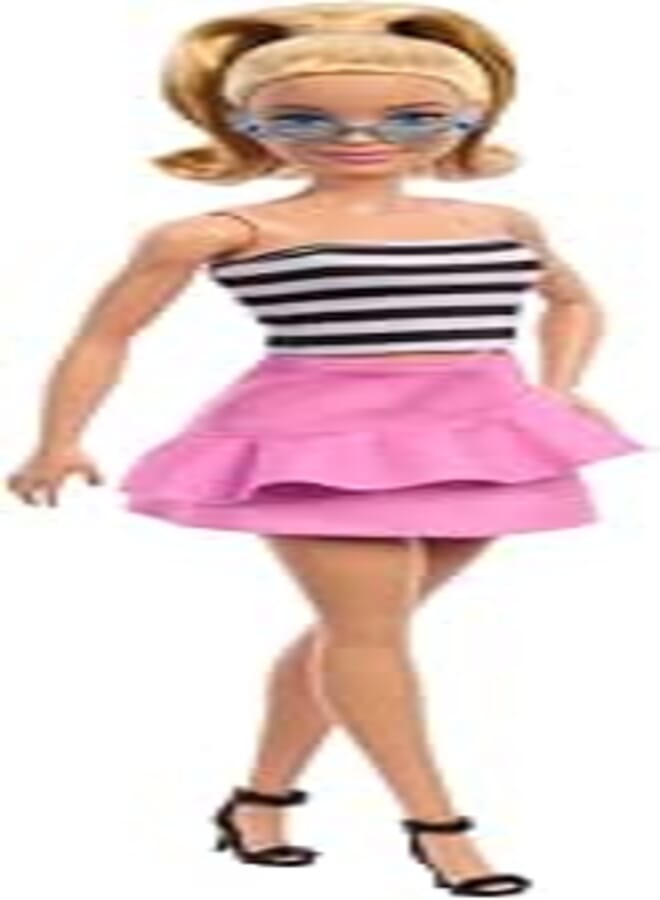 Barbie Barbie Fashionistas Doll #213, Blonde With Striped Top, Pink Skirt & Sunglasses, 65th Anniversary 