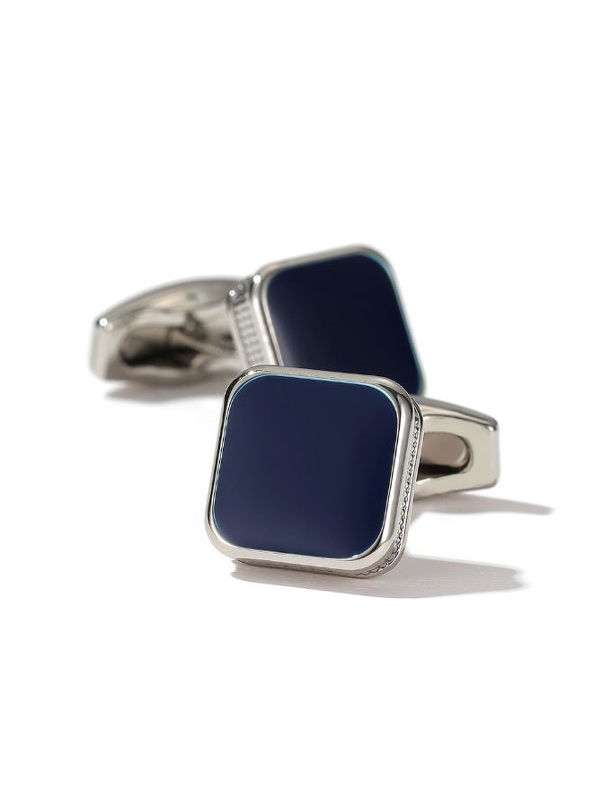 مانجيشان أزرار أكمام رجالية مربعة عصرية بمينا أزرق غامق إكسسوارات قميص زوج واحد سبائك بتغليف منفصل - Image 2