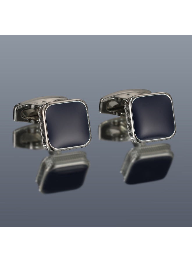 مانجيشان أزرار أكمام رجالية مربعة عصرية بمينا أزرق غامق إكسسوارات قميص زوج واحد سبائك بتغليف منفصل - Image 3