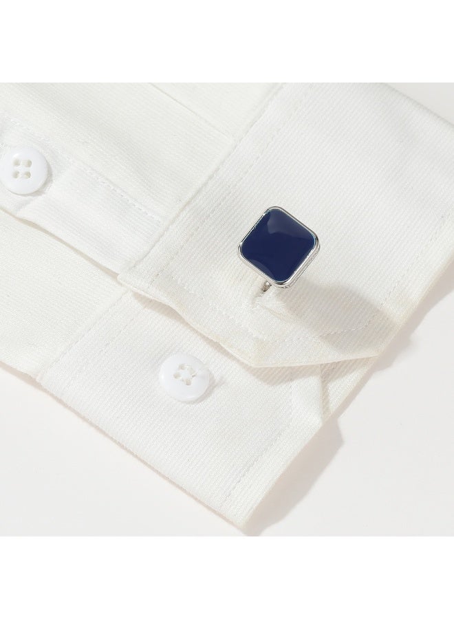 مانجيشان أزرار أكمام رجالية مربعة عصرية بمينا أزرق غامق إكسسوارات قميص زوج واحد سبائك بتغليف منفصل - Image 5