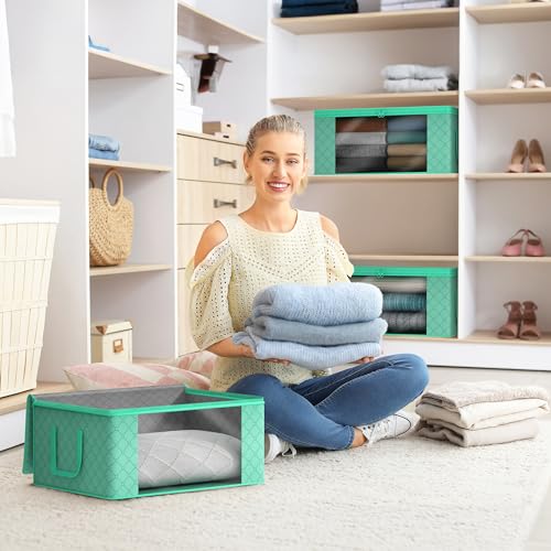 Sorbus Medium Clothes Storage Bags Foldable Blanket Storage Bins for Organizing Bedroom Closet Clothing Comforter Organization with Clear Window Lids and Carry Handles Set of 3 - Image 3