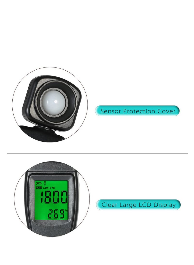 SYOSI - Mini Digital Lux Meter, Professional LED Light Meter, LCD Display Handheld Illuminometer Luminometer, Photometer Luxmeter Light Meter, with 0-200,000 Measuring Ranges and Rotatable Detector - Image 1