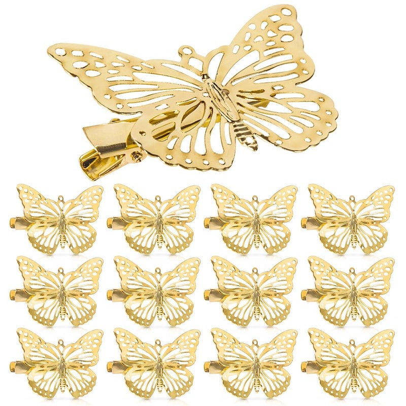 OBTANIM Butterfly Hair Clips 12 Pcs Cute Metal Butterfly Hair Claw Pins Barrettes Accessories for Girls and Women Gold