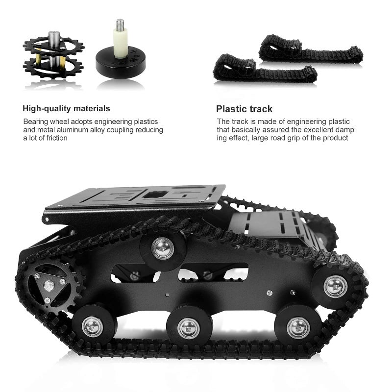 XiaoR Geek مجموعة هيكل السيارة الذكية XiaoR Geek من الألمنيوم مع هيكل دبابة كبير ومحركات 2WD لـ Arduino/Raspberry Pi - ألعاب سيارة روبوت متعلمة (أسود) - Image 5
