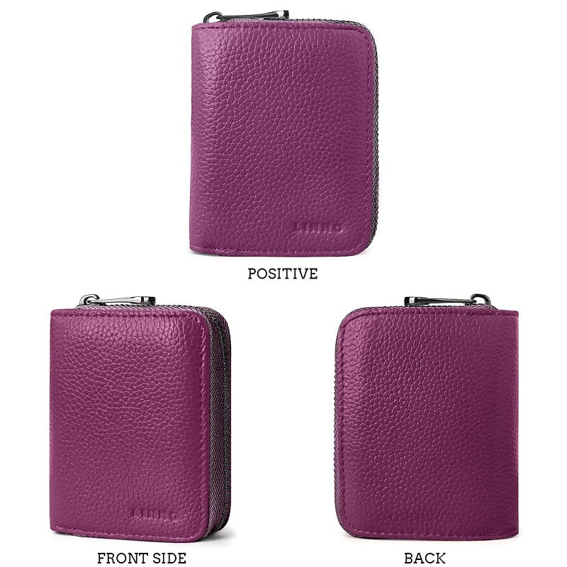Linno RFID 20 Slots Credit Card Holder Genuine Leather Small Wallet for Women or Men with Zipper - Image 5
