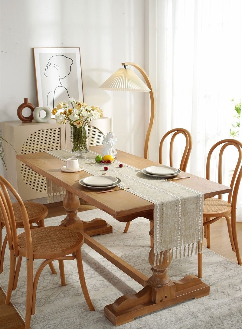 Farmhouse Table Runner Linen Handmade Rustic Table Runner With Tassels For Holiday Party Dining Room Kitchen（33*183cm） - Image 2