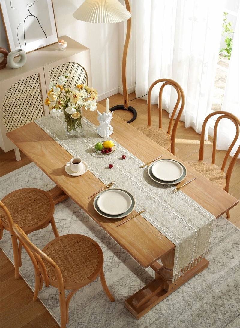 Farmhouse Table Runner Linen Handmade Rustic Table Runner With Tassels For Holiday Party Dining Room Kitchen（33*183cm） - Image 3