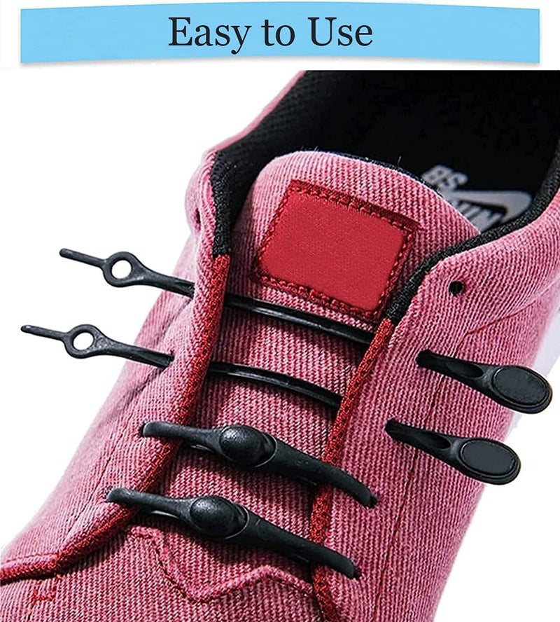 Elastic No Tie Shoelaces for Kids and Adults, Waterproof Silicone Tieless Laces for Sports and Casual Sneakers, Black, 24 Pieces - Image 2