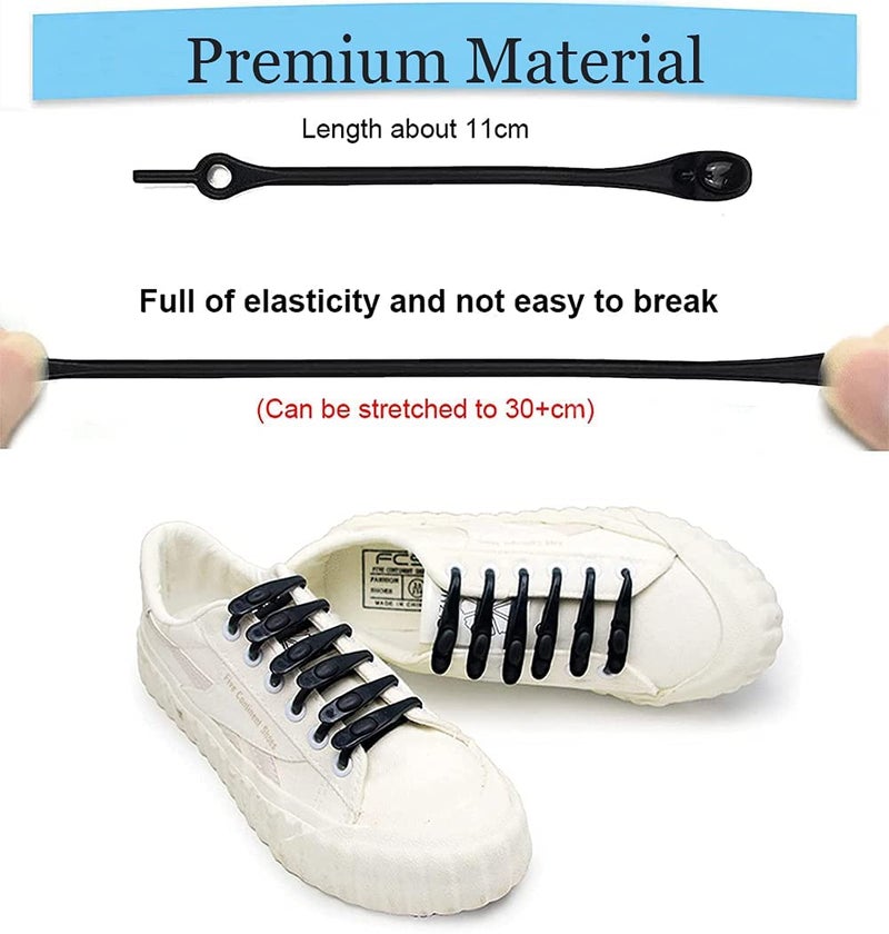 Elastic No Tie Shoelaces for Kids and Adults, Waterproof Silicone Tieless Laces for Sports and Casual Sneakers, Black, 24 Pieces - Image 3