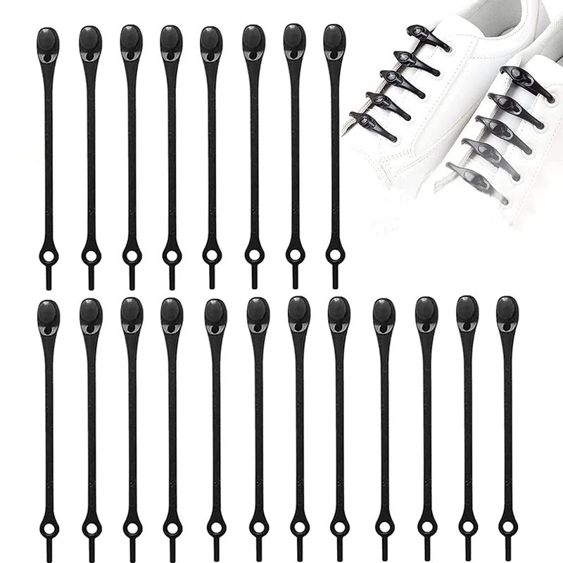 Elastic No Tie Shoelaces for Kids and Adults, Waterproof Silicone Tieless Laces for Sports and Casual Sneakers, Black, 24 Pieces - Image 1