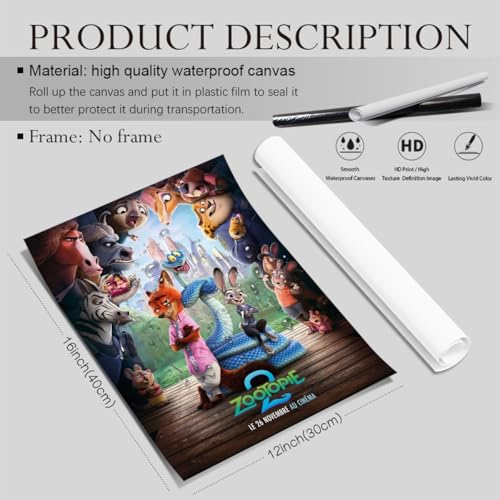 BILVAZOG Animal Zootopia 2 Poster For Fans Kids Room Bedroom Wall Decor -Movie Zootopia Posters Canvas Prints Picture For Teen Boy Girls Gifts - Image 2