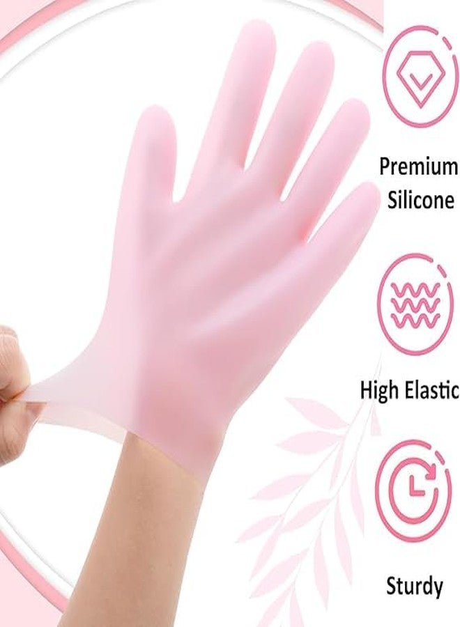 VishBin Moisturizing Silicone Gloves Reusable, Gel Spa Hydrating Gloves, Aloe Lotion Gloves for Repairing Dry Cracked, Aging Hands, Women's Pedicure Hand Moisturizer Gloves Overnight (1Pair Pink) - Image 3