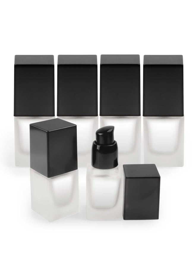 BOSMIOW 6 Pack 15ml Thick Frosted Glass Pump Bottles with Black Pump Head, Empty Square Cosmetic Containers for Foundation, Lotion, Serum, Essential Oil - Image 1