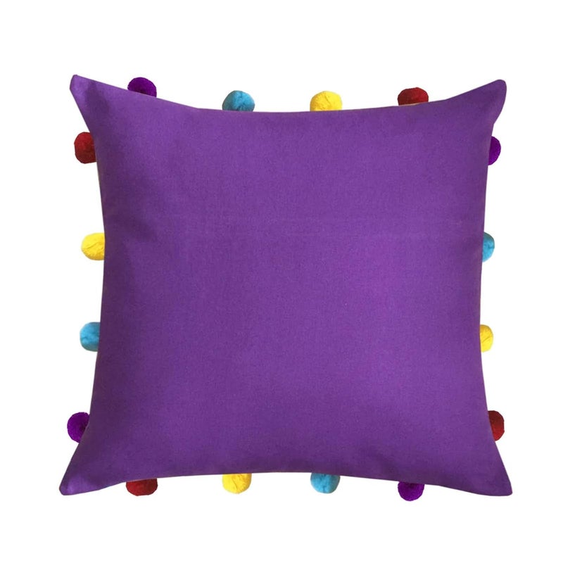 Lushomes Cushion Cover 14x14 Boho Cushion Covers Sofa Pillow Cover Cushion Covers with Tassels Cushion Cover with pom pom 14x14 Inches Set of 3 Purple - Image 2