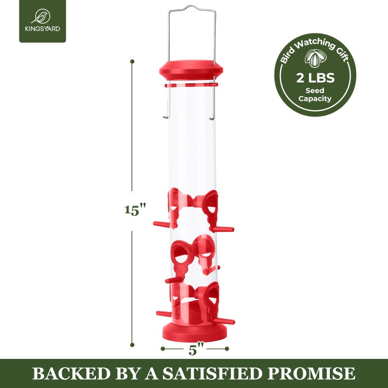 Kingsyard 2 Pack Tube Bird Feeders for Outdoors Hanging, Premium Hard Plastic Bird Feeder with 6 Feeding Ports, Weatherproof & Steel Hanger, Attracting for Wild Birds (Red) - Image 5