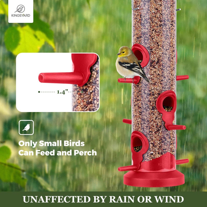 Kingsyard 2 Pack Tube Bird Feeders for Outdoors Hanging, Premium Hard Plastic Bird Feeder with 6 Feeding Ports, Weatherproof & Steel Hanger, Attracting for Wild Birds (Red) - Image 4
