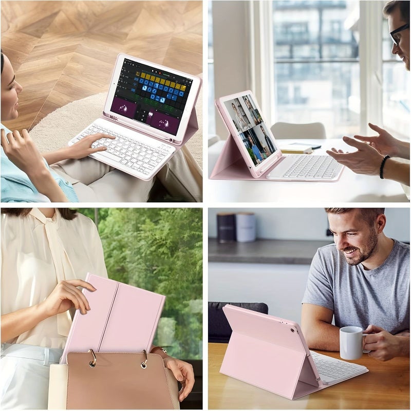 حافظة لوحة مفاتيح لاسلكية باللون الوردي والأبيض لجهاز iPad Pro 2024 مقاس 11 بوصة مع حامل للقلم - Image 3