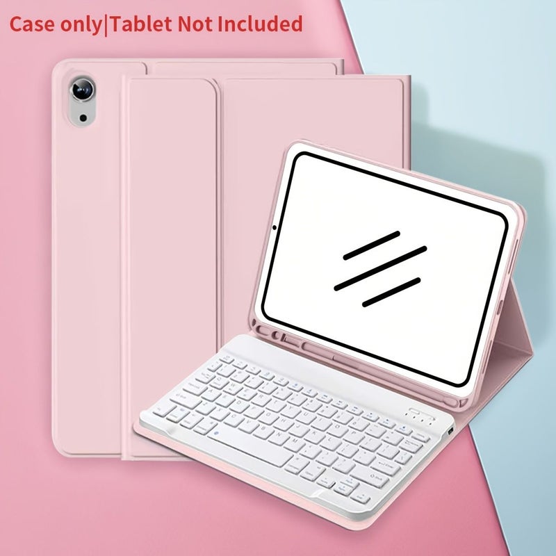 حافظة لوحة مفاتيح لاسلكية باللون الوردي والأبيض لجهاز iPad Pro 2024 مقاس 11 بوصة مع حامل للقلم - Image 1