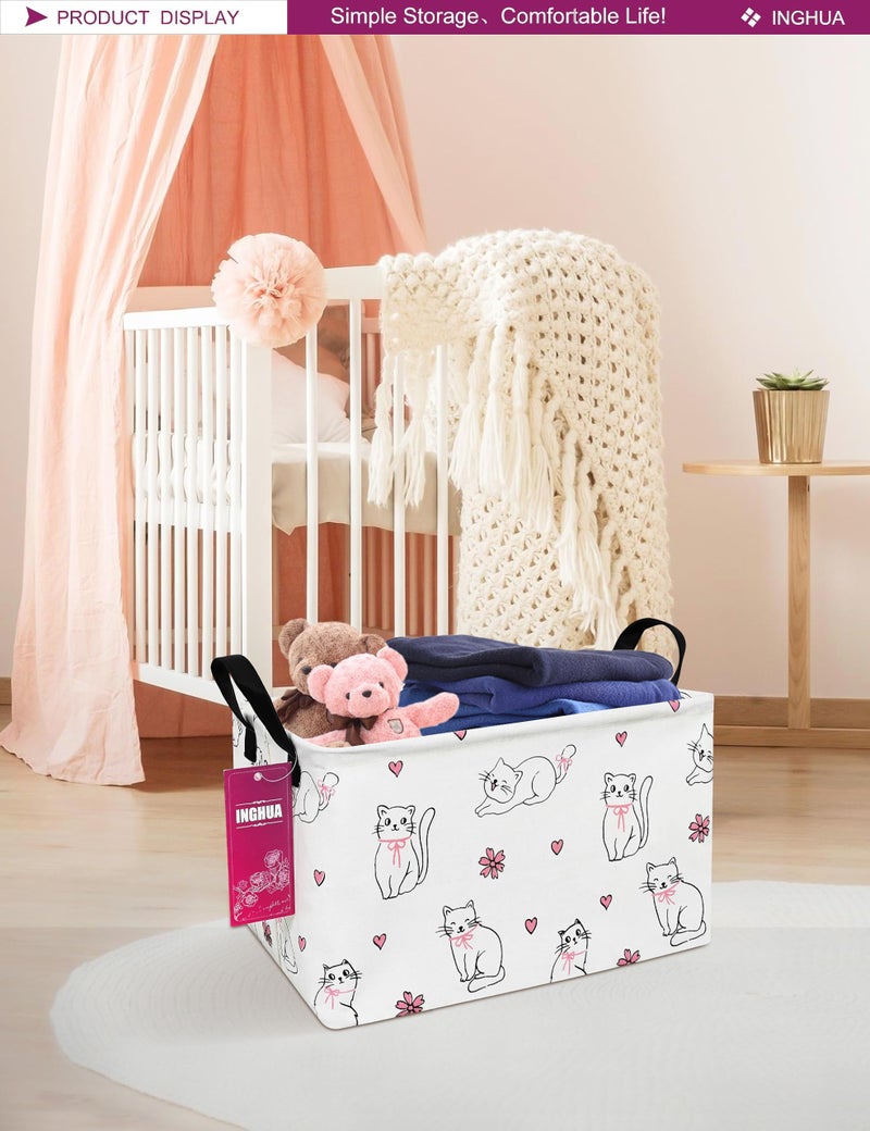 Inghua Rectangular Storage Basket Fabric Organizer Bin For Toys Books Clothes Gifts Pets-Perfect For Home Office Nursery Dorm Shelf(Rec-Love Cat ) - Image 5