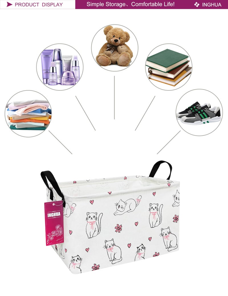 Inghua Rectangular Storage Basket Fabric Organizer Bin For Toys Books Clothes Gifts Pets-Perfect For Home Office Nursery Dorm Shelf(Rec-Love Cat ) - Image 3
