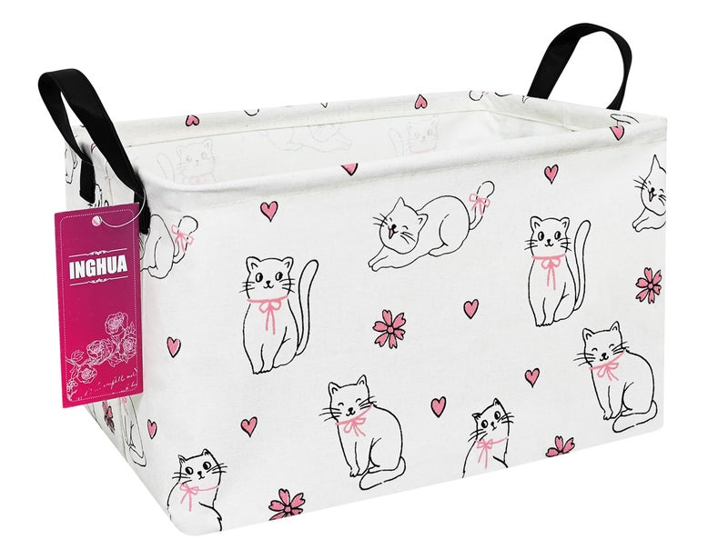 Inghua Rectangular Storage Basket Fabric Organizer Bin For Toys Books Clothes Gifts Pets-Perfect For Home Office Nursery Dorm Shelf(Rec-Love Cat ) - Image 1