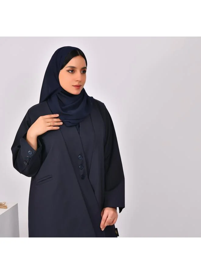 عبايات حوراء عباية باللون الكحلي مفتوحة مع ازرار زينة في العباية و الكم
