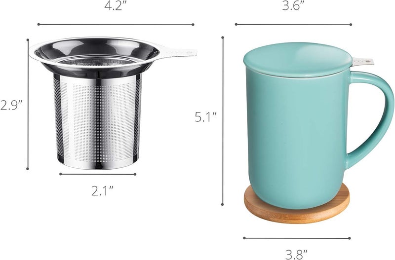 CEEFU Porcelain Tea Mug with Infuser and Lid, Teaware with Filter and Coaster, Loose Leaf Tea Cup Steeper Maker, 16 OZ for Tea/Coffee/Milk/Women/Office/Home/Gift (Turquoise) - Image 2