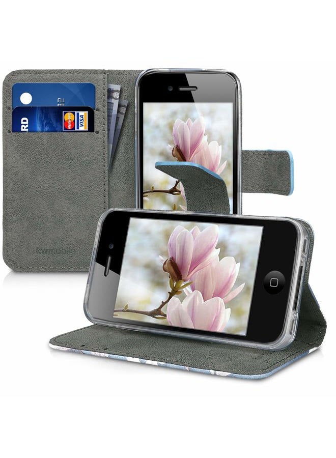 kwmobile Wallet Case for Apple iPhone 4 / 4S - Protective PU Leather Flip Cover with Magnetic Closure, Card Slots and Kickstand Grey 16727.12 - Image 4