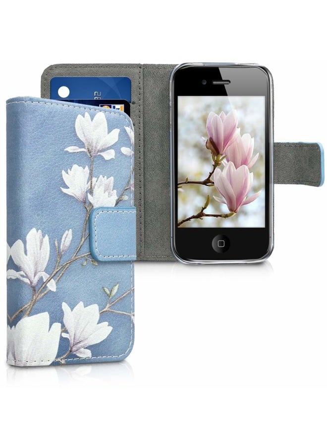 kwmobile Wallet Case for Apple iPhone 4 / 4S - Protective PU Leather Flip Cover with Magnetic Closure, Card Slots and Kickstand Grey 16727.12 - Image 1