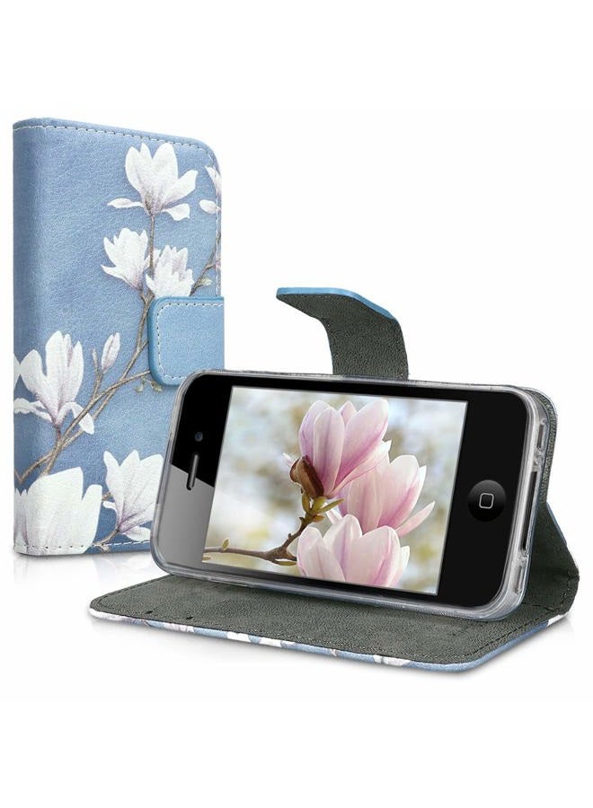 kwmobile Wallet Case for Apple iPhone 4 / 4S - Protective PU Leather Flip Cover with Magnetic Closure, Card Slots and Kickstand Grey 16727.12 - Image 5