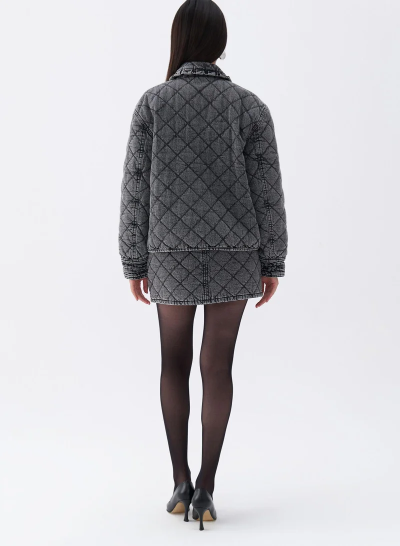 Nocturne Quilted Stone Detailed Jean Jacket