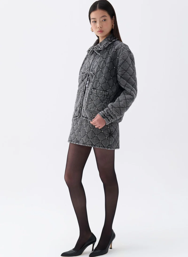 Nocturne Quilted Stone Detailed Jean Jacket