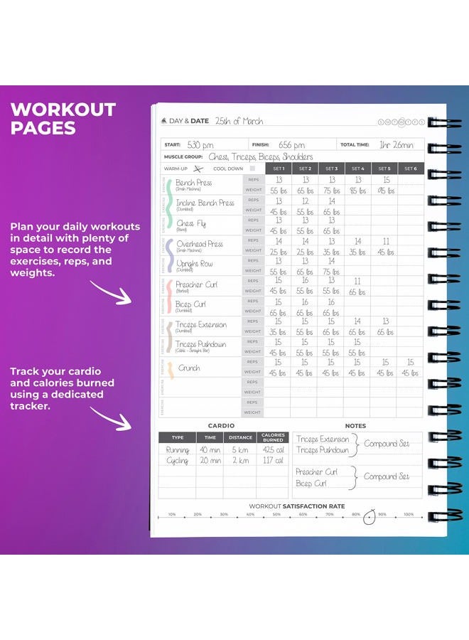 Clever Fox Fitness Journal Workout Log Book - Daily Fitness Planner Workout Journal for Women and Men. Spiral-Bound, Laminated Cover, Thick Pages, A5 (Black & White) - Image 4