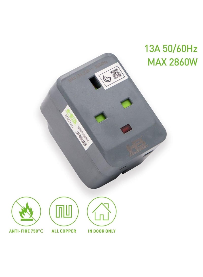 هوم بيست محول اتش بي هوم بيست ثلاثي الاتجاهات من نوع UK مصنوع من مادة البولي كربونات، مصنوع من النحاس بالكامل من الداخل عدد المنافذ  3 رمادي - Image 1