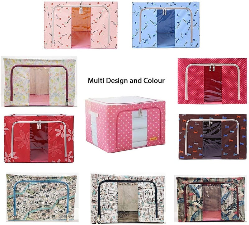 TAGUDA Large Clear Window Storage Bins Foldable Fabric Storage Bins Boxes for Clothes Stackable Container Organizer Set with Carrying Handles 66 Ltr Multicolor 50 X 40 X 33 cm 66 Liter - Image 2