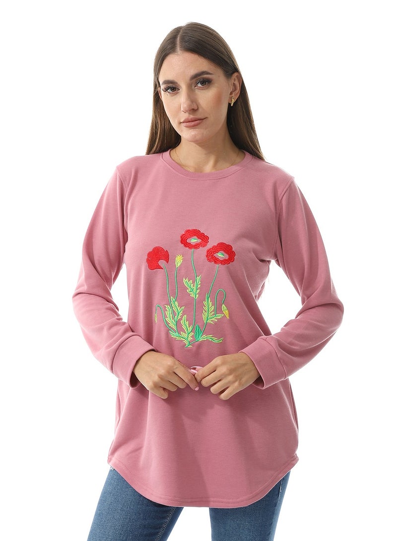 Caesar Women Embroidery T- Shirt With Long Sleeves And Round Neck  - Image 1