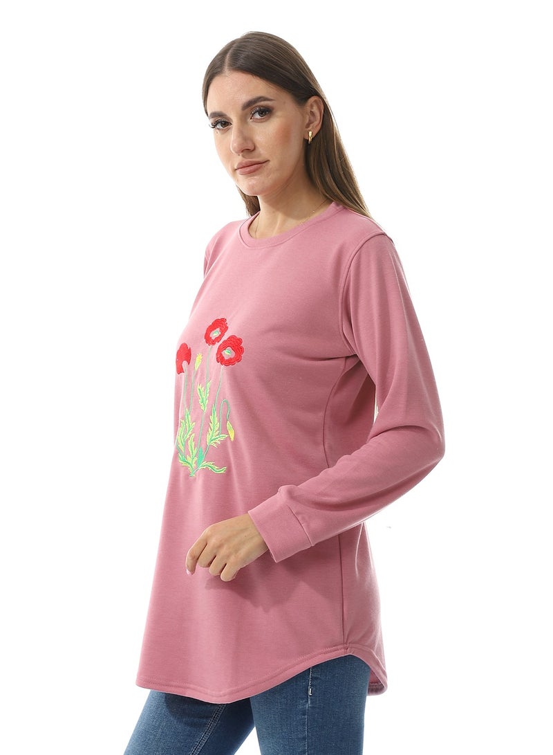 Caesar Women Embroidery T- Shirt With Long Sleeves And Round Neck  - Image 2