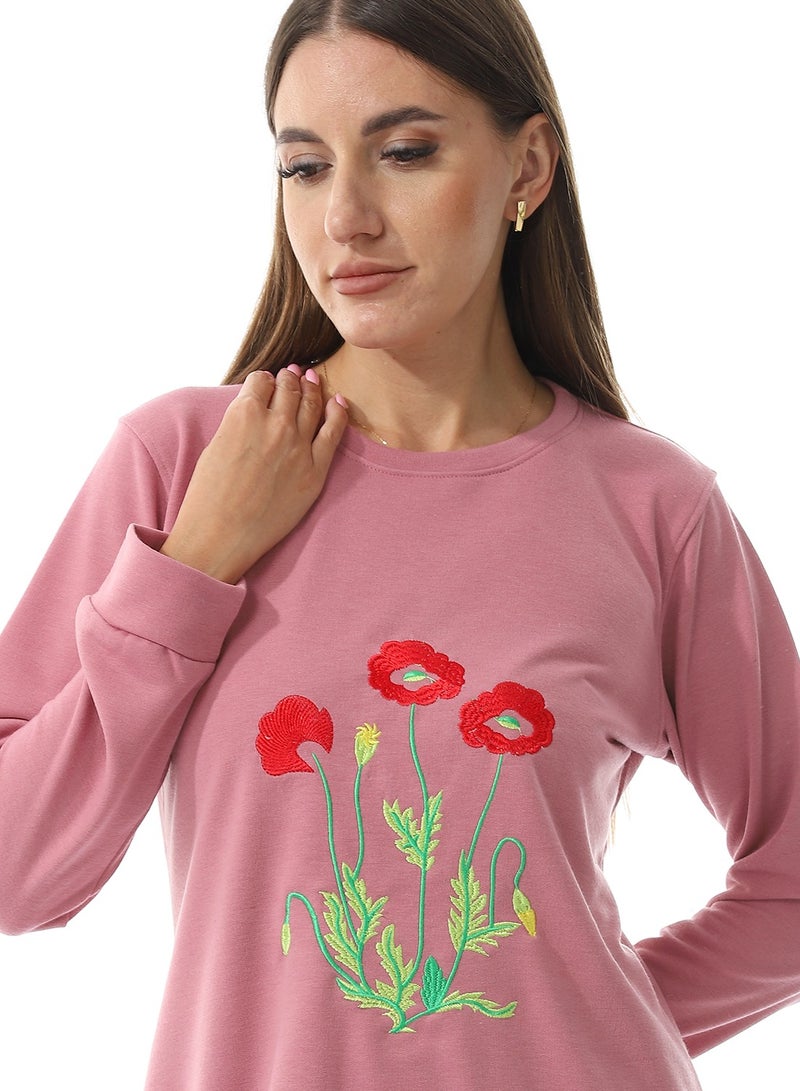Caesar Women Embroidery T- Shirt With Long Sleeves And Round Neck  - Image 3