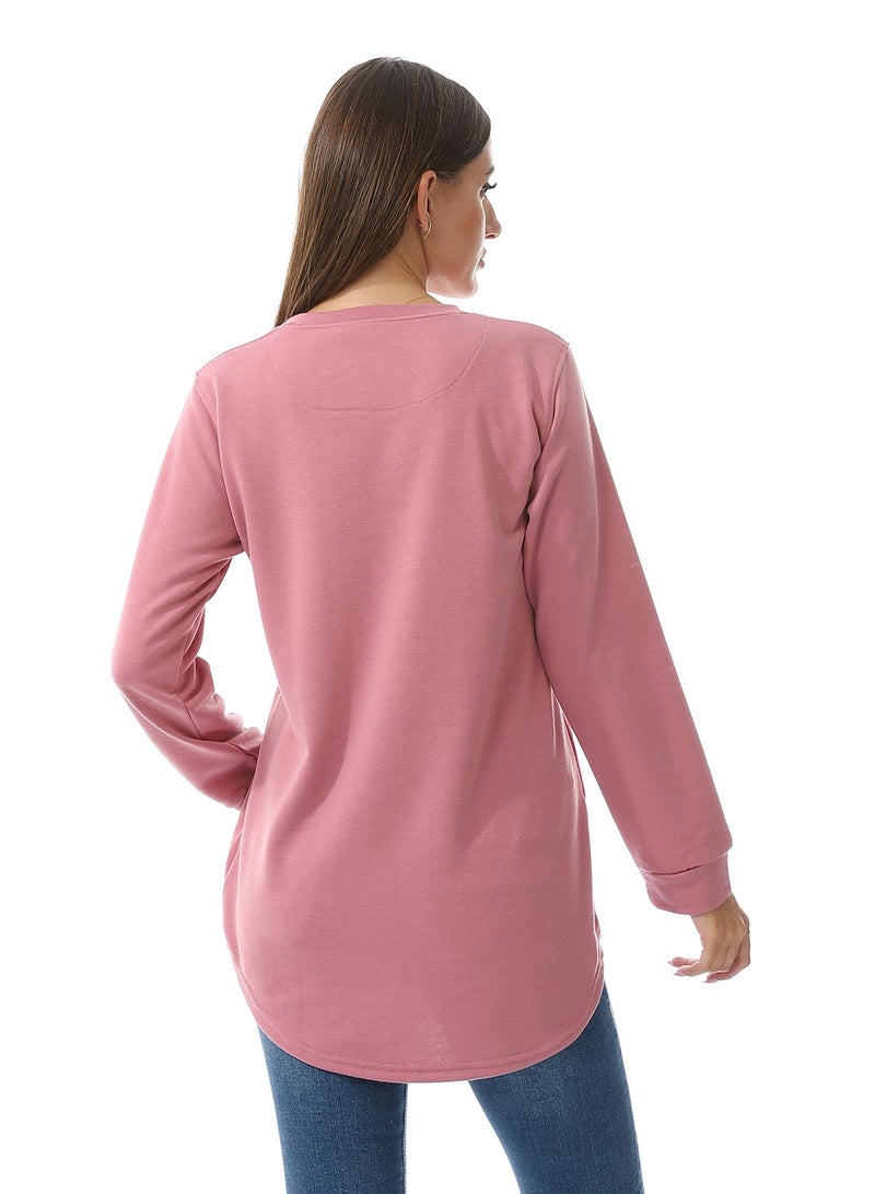Caesar Women Embroidery T- Shirt With Long Sleeves And Round Neck  - Image 4