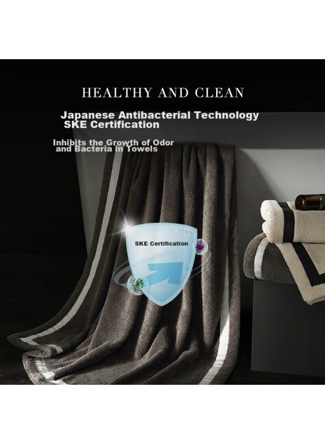 Canasin Kang'erxin Five-star Hotel Pure Cotton Bath Towel, Spliced Antibacterial Absorbent Thick Sek Certified, Off-white 150*90cm - Image 1