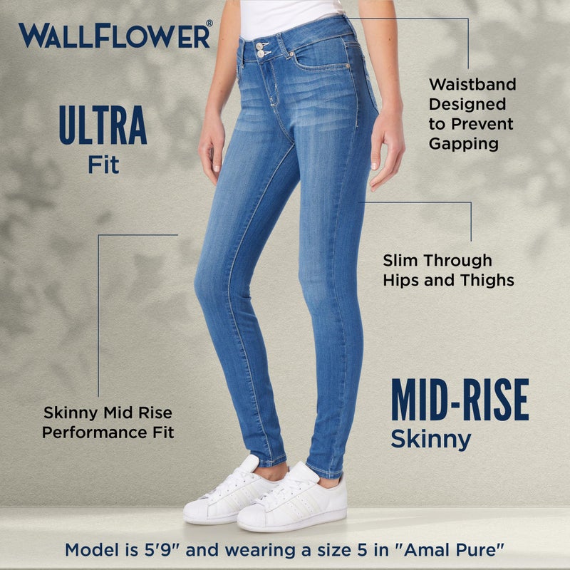 WallFlower Women's Ultra Skinny Mid-Rise Insta Soft Juniors Jeans (Standard and Plus), Black, 0 - Image 3