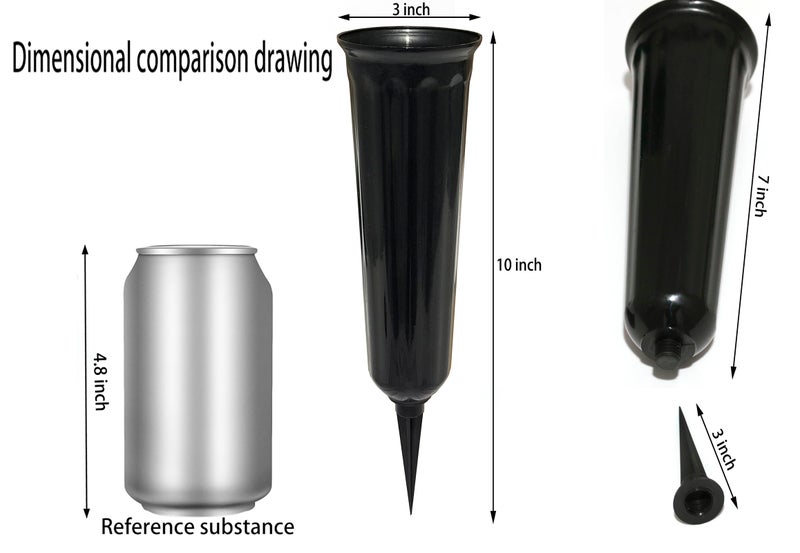 OTDCGI Memorial Floral Vases, Cemetery Vase, Headstones Flower Holder, Grave Cone Vase, Flower Pots for Outdoor Plants, Decorative Plastic Containers (Set of 6, Black) - Image 2