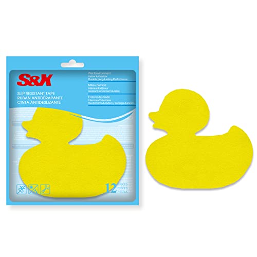 SX S&X Bathtub Non Slip Stickers for Kids, 12-Pack Cartoon Duck Shower Non Slip Stickers - Comfortable High Grip On Slippery Surfaces - Image 1